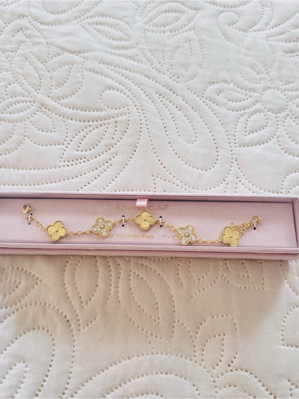 14K Flash Gold Plated Clover Charms Bracelet. New - Picture 6 of 8